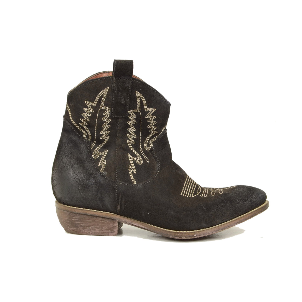 Texan Ankle Boots in Dark Brown Suede Leather - 2