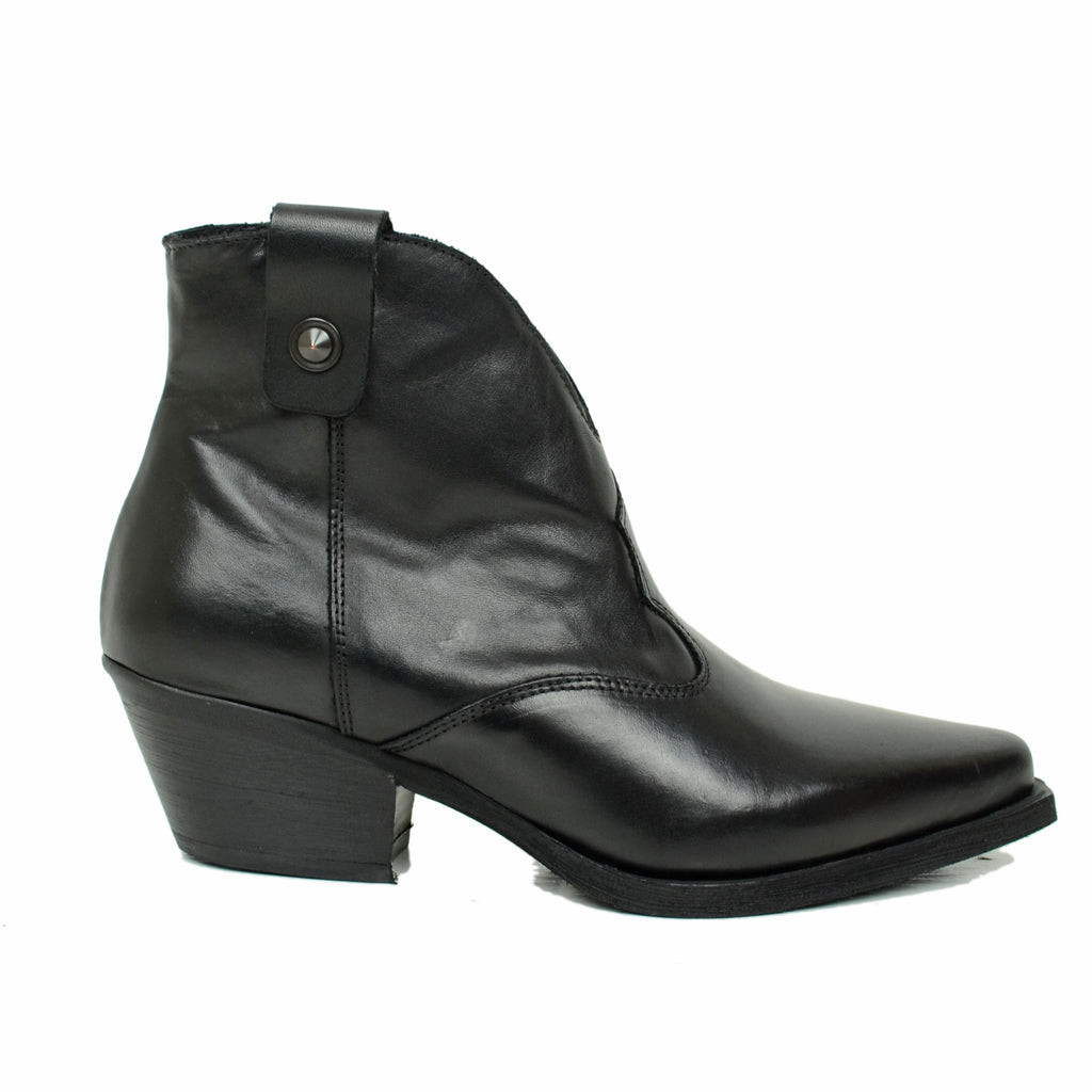 Women's Black Leather Texan Boots with Zip Made in Italy - 5