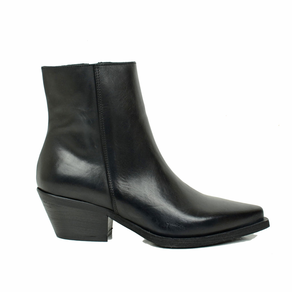Women's Cowboy Boots in Black Leather with Zip - 2