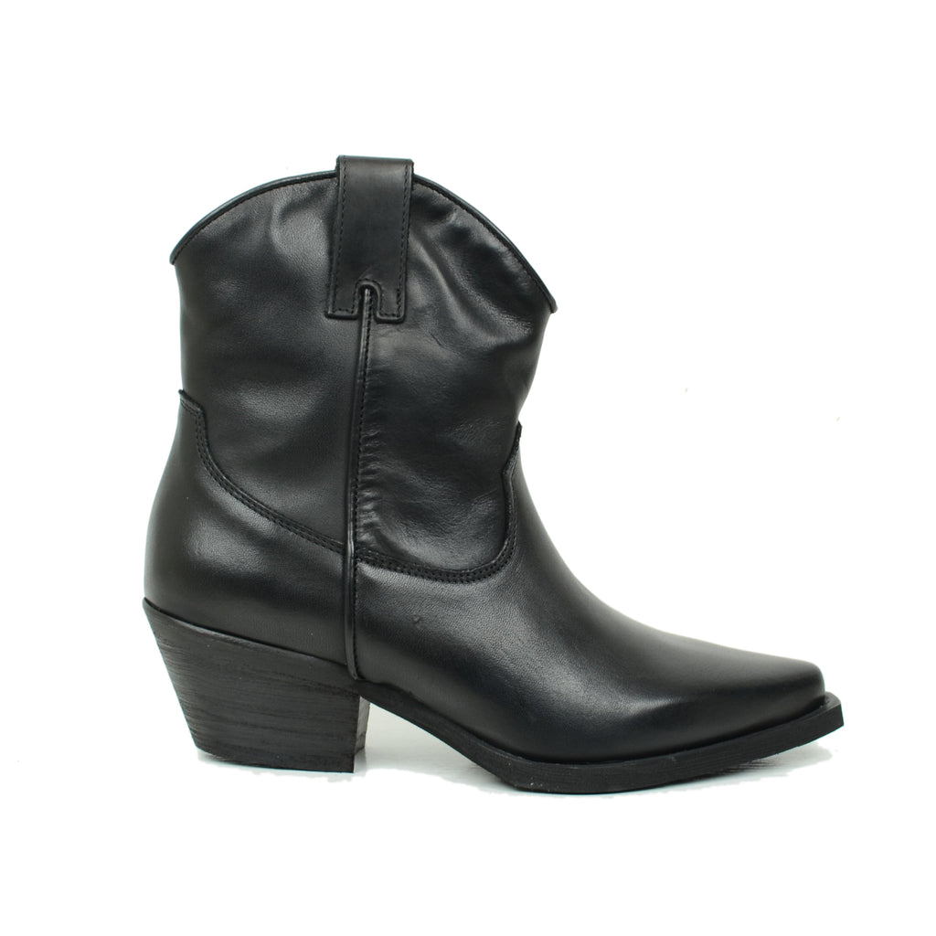 Women's Black Texan Boots with Side Zip Made in Italy - 2