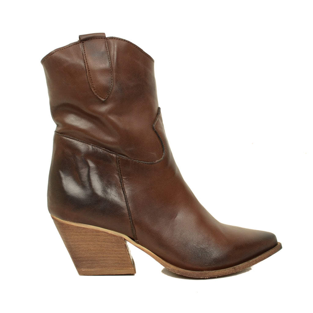 Stivaletti Texani Pelle Testa di Moro con Tacco Alto Made in Italy - 5