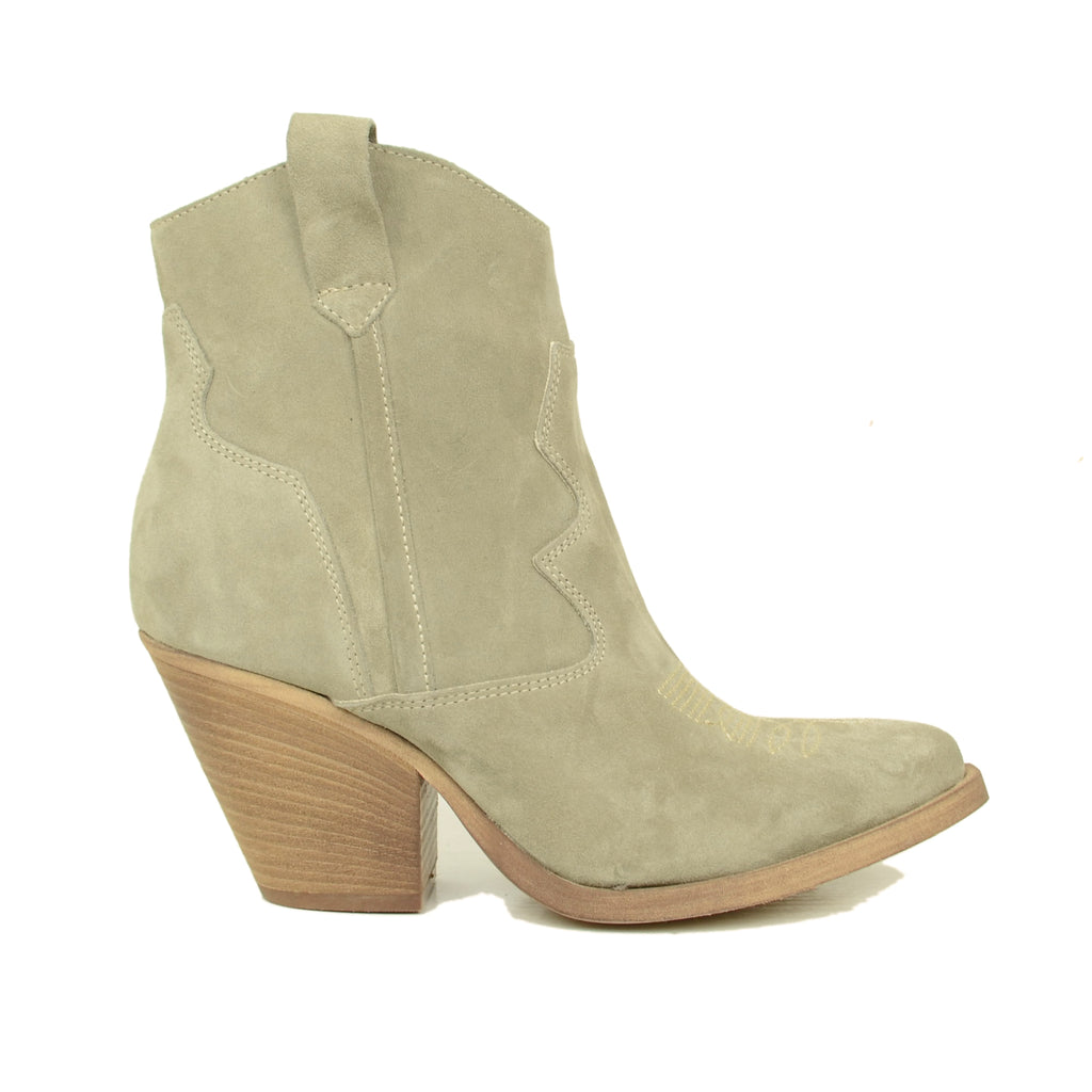 Taupe Suede Texan Ankle Boots Made in Italy - 2
