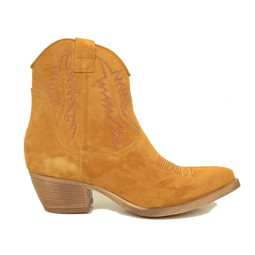 Women's Texan Ankle Boots in Leather Suede Leather Made in Italy - 2