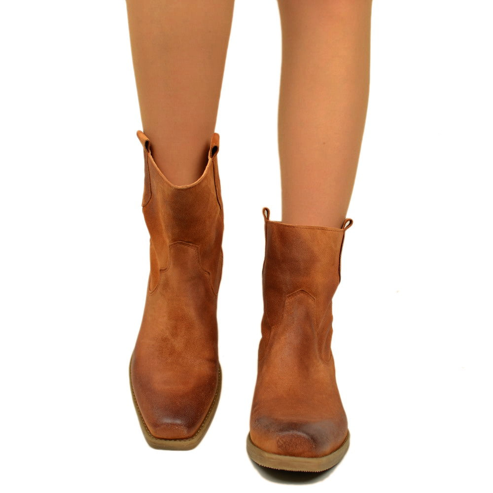 Texanische Damen-Stiefeletten aus Leder und Wildleder, hergestellt in Italien - 5