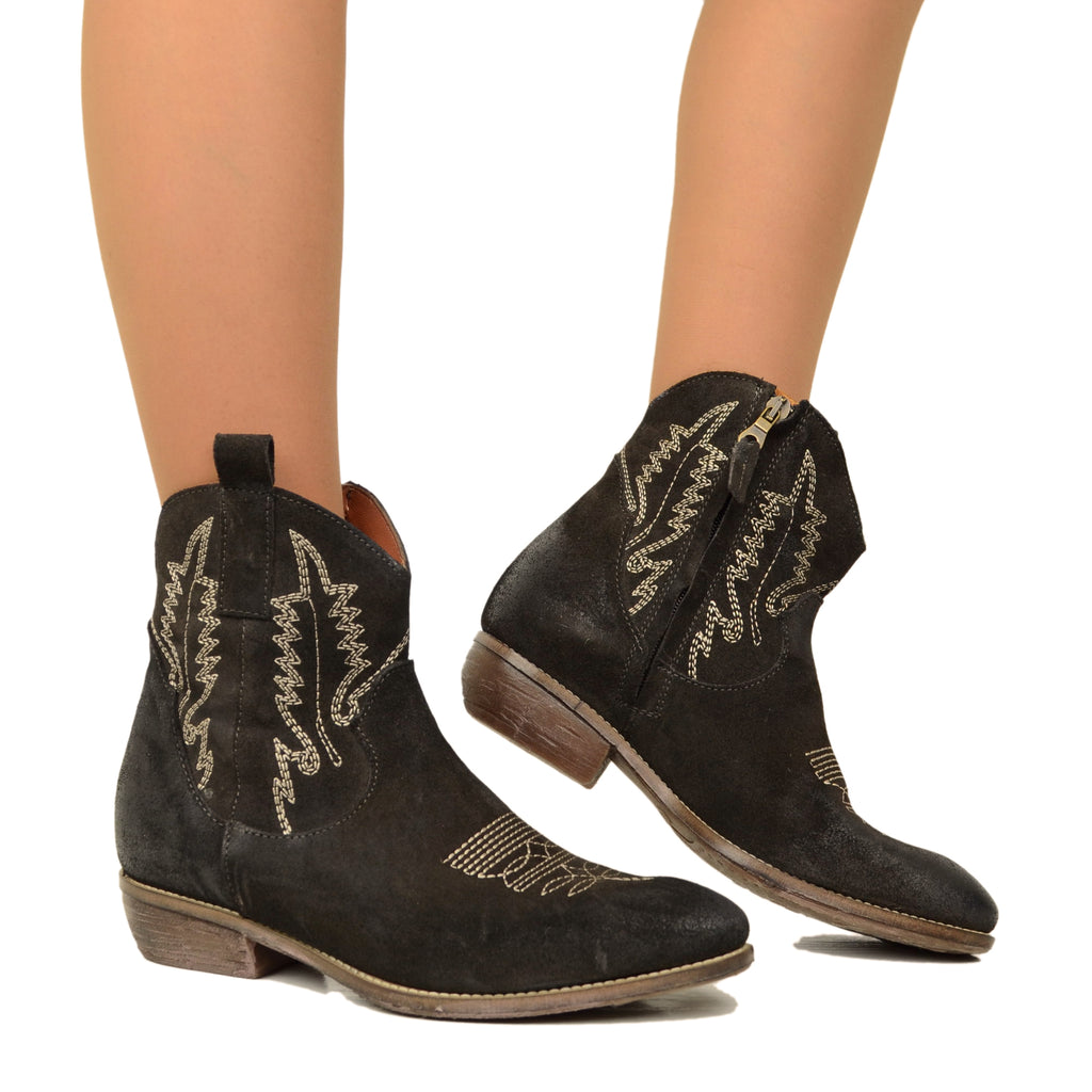 Texan Ankle Boots in Dark Brown Suede Leather - 4