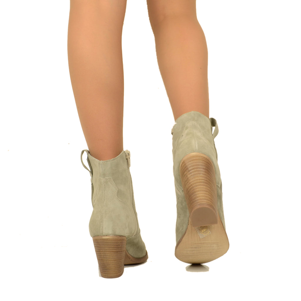 Taupe Suede Texan Ankle Boots Made in Italy - 5