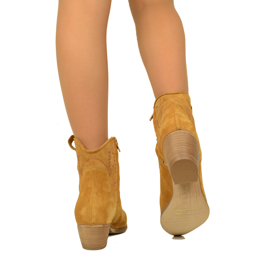 Women's Texan Ankle Boots in Leather Suede Leather Made in Italy - 5