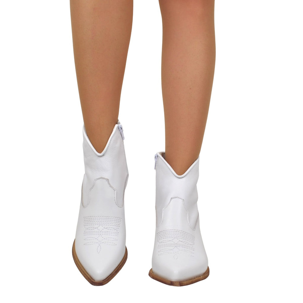Stivaletti Texani Donna Estivi in Pelle Bianchi Made in Italy - 3