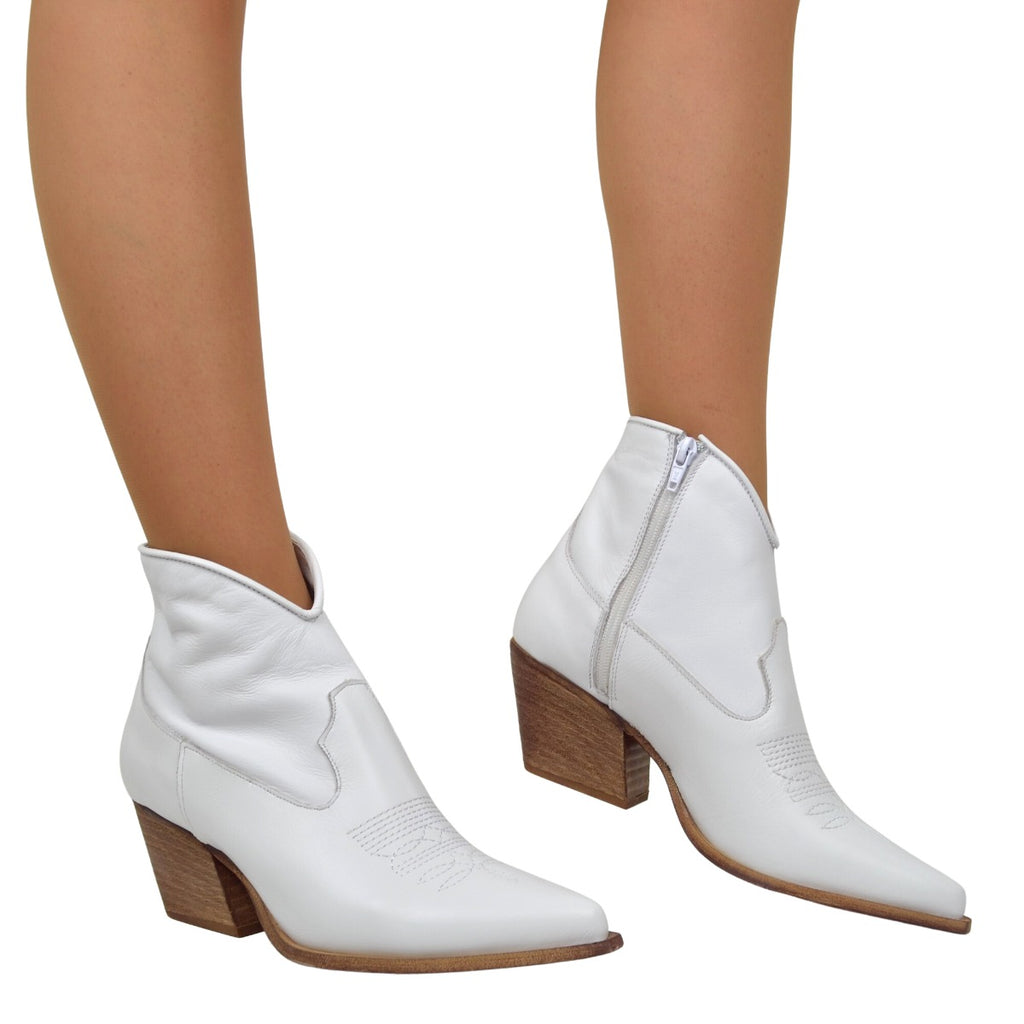 Women's Summer Texan Boots in White Leather Made in Italy - 4