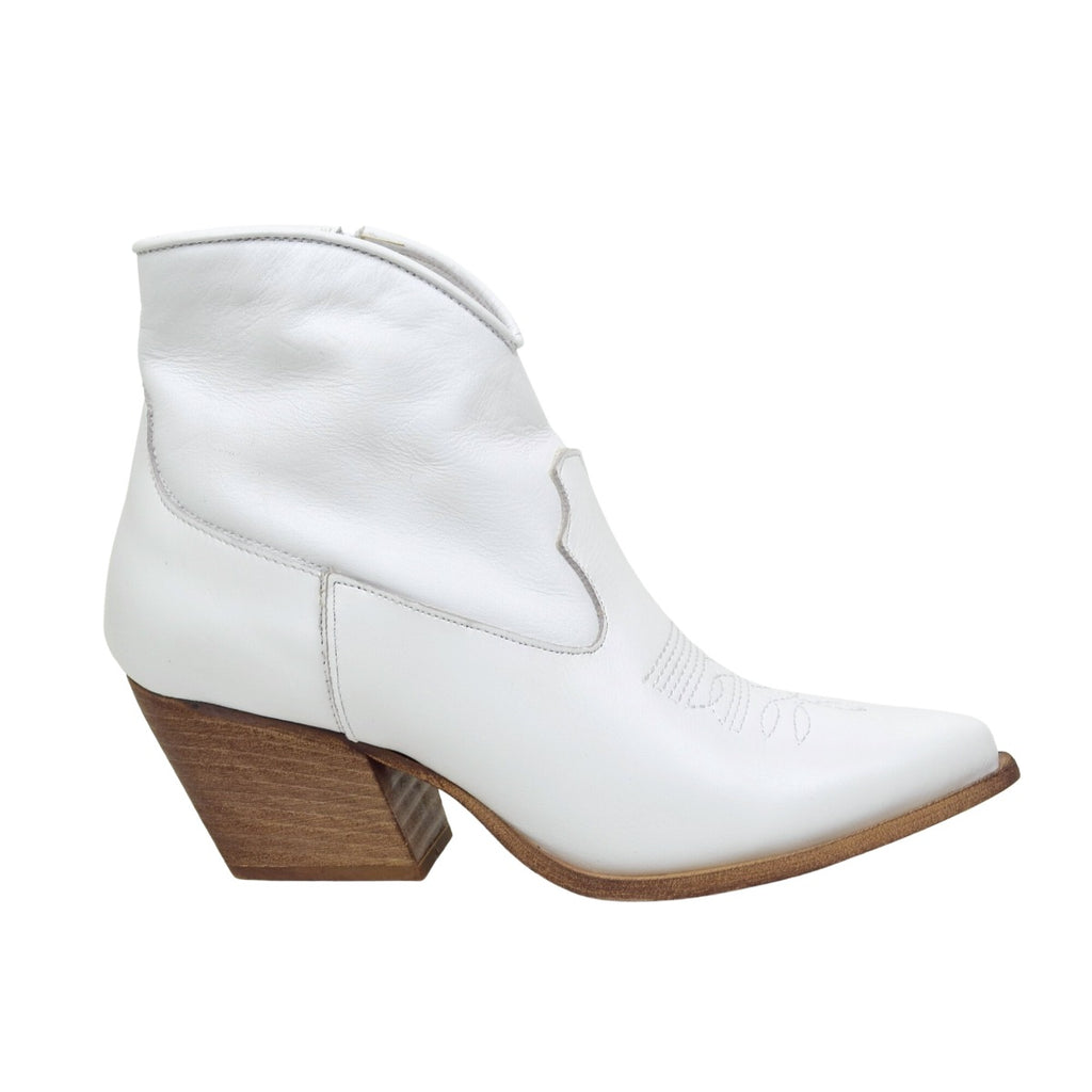 Women's Summer Texan Boots in White Leather Made in Italy - 2