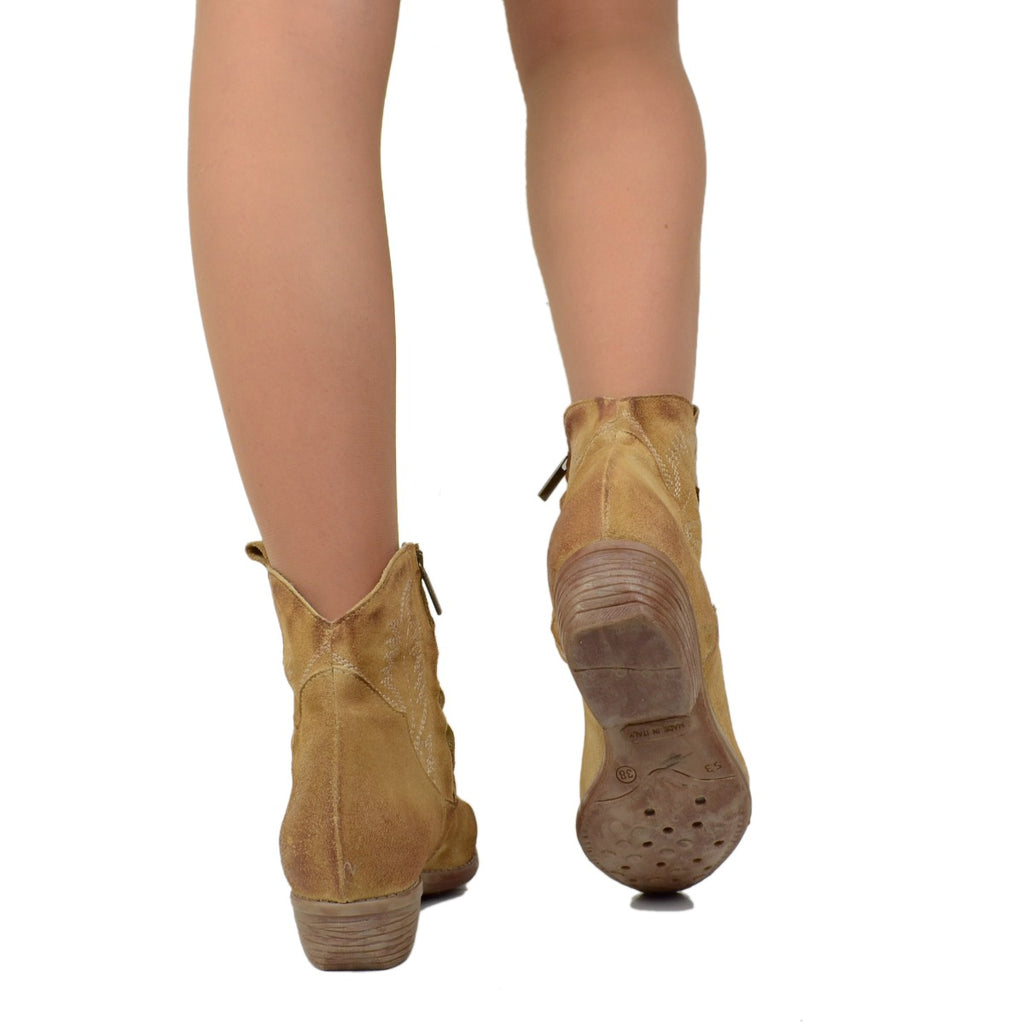 Women's Summer Cowboy Boots in Suede Camel - 5
