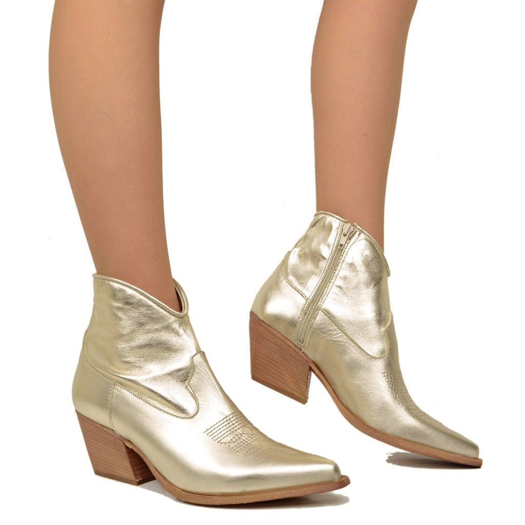 Women's Summer Cowboy Boots in Platinum Laminated Leather - 5