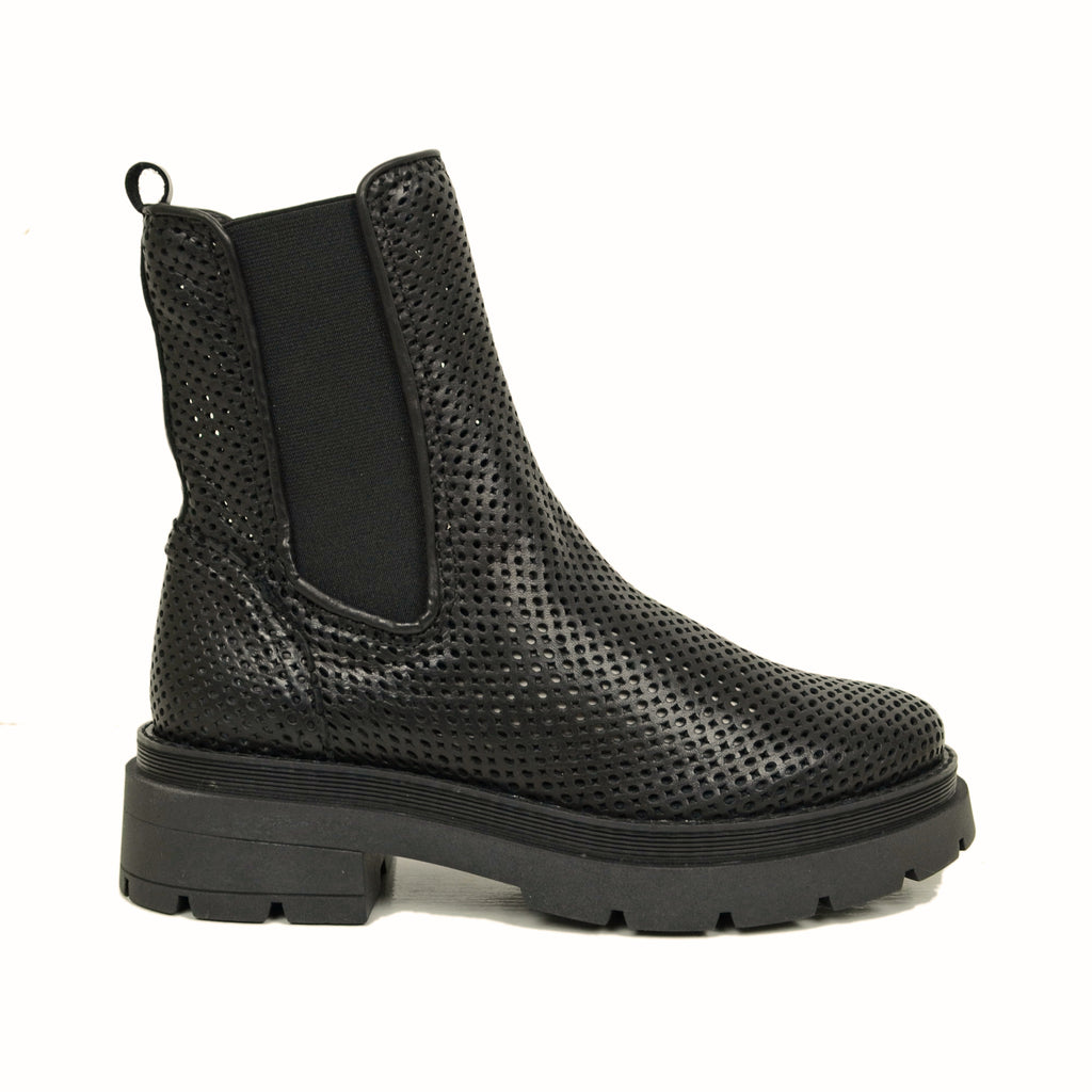 Women's Black Perforated Beatles Ankle Boots Made in Italy - 2