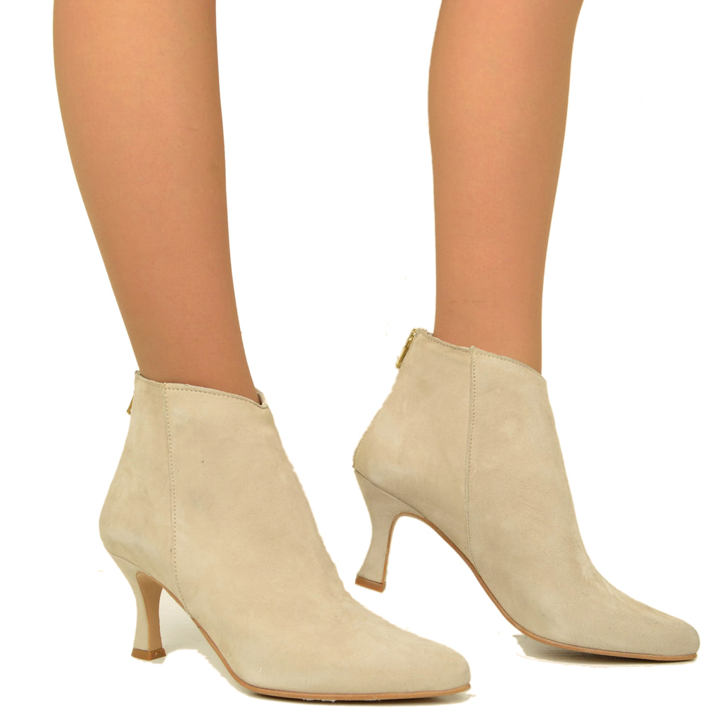 Powder Pink Suede Ankle Boots with Zip Made in Italy - 4