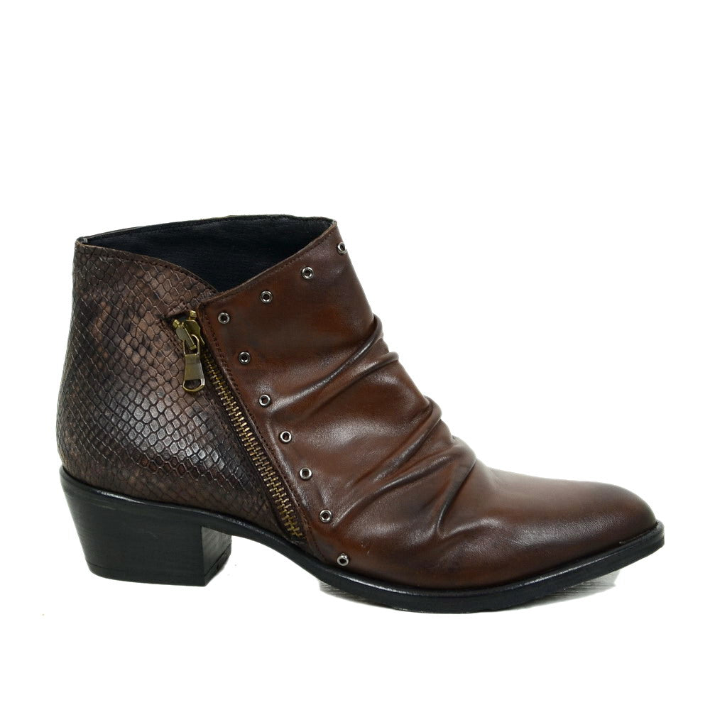 Women's Ankle Boots in Python Effect Brown Leather Made in Italy - 3