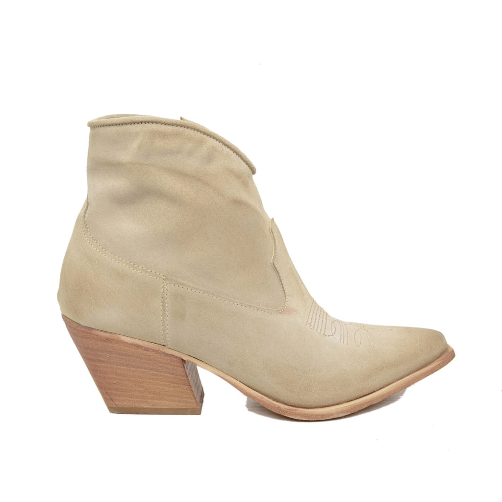 Women's Summer Ankle Boots in Beige Suede Leather - 4