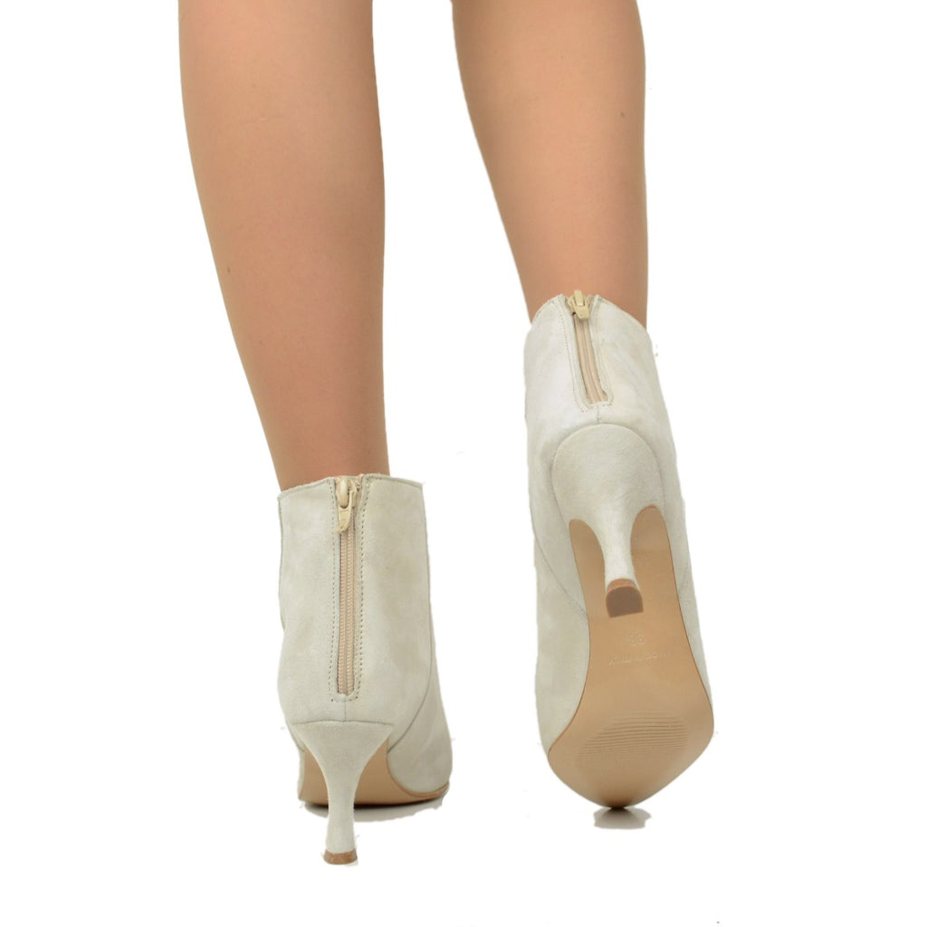 Women's Summer Ankle Boots in Beige Suede with Zip - 5