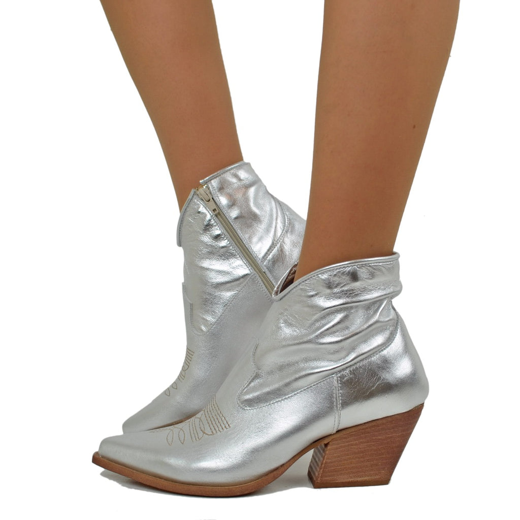 Women's Summer Cowboy Boots in Silver Laminated Leather