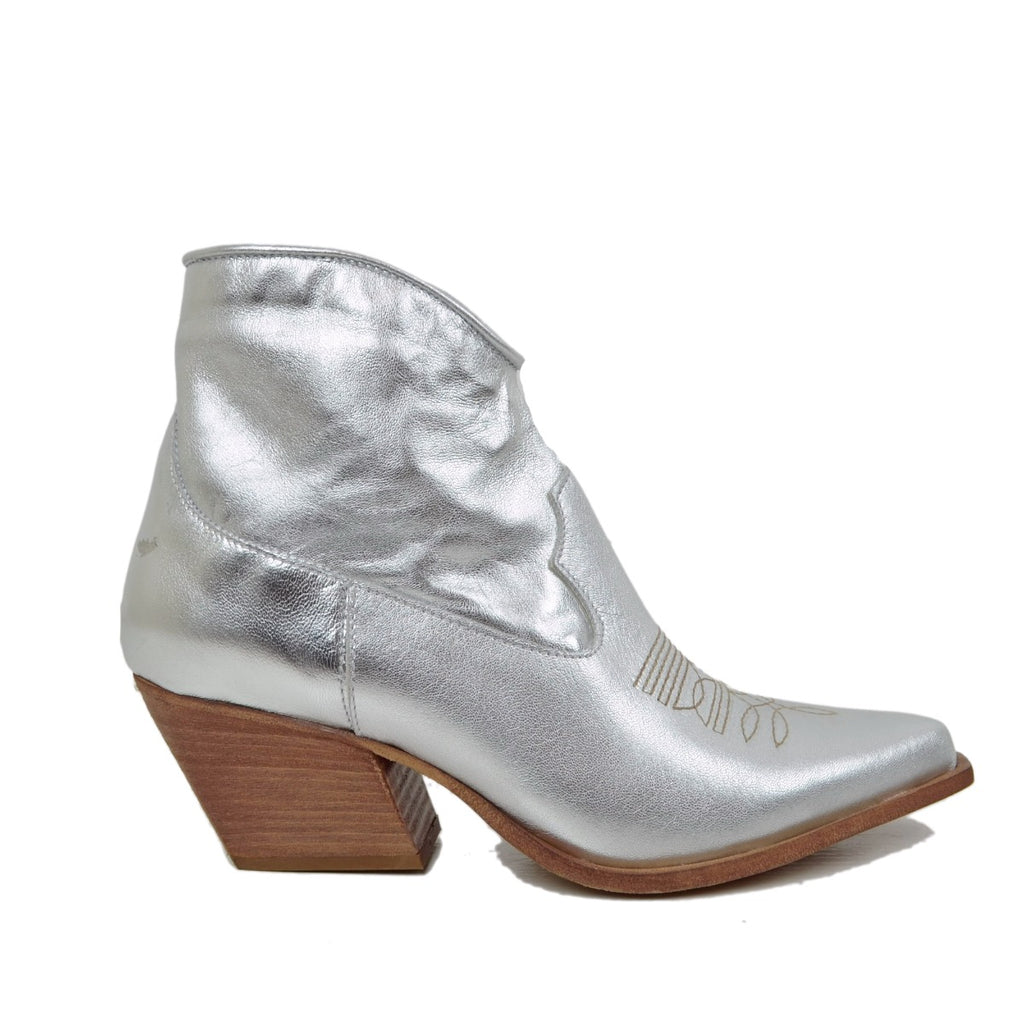 Women's Summer Cowboy Boots in Silver Laminated Leather - 2