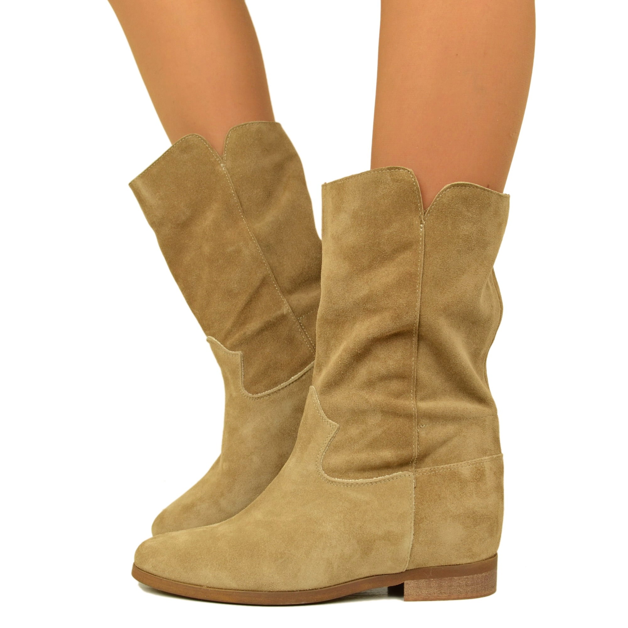 Stivaletti Stivali Zeppa Beige Stivali Alti Stivaletti Donna Con