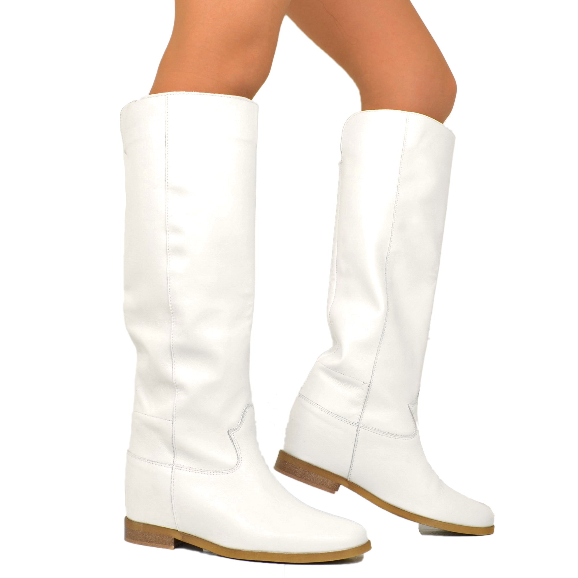 Stivali Bianchi Stivale Bianco Pelle Stivale Tronchetto Tacco Cm