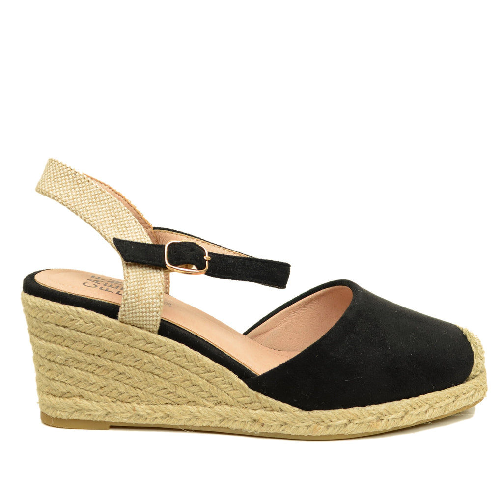 Black Women's Campesine with Suede Leatherette Rope Wedge - 2