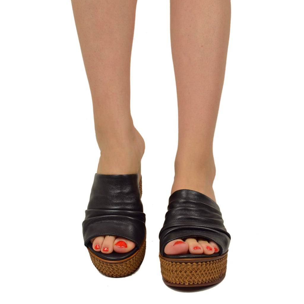 Zeppe Donna Neri in Pelle con Plateau Made in Italy - 3