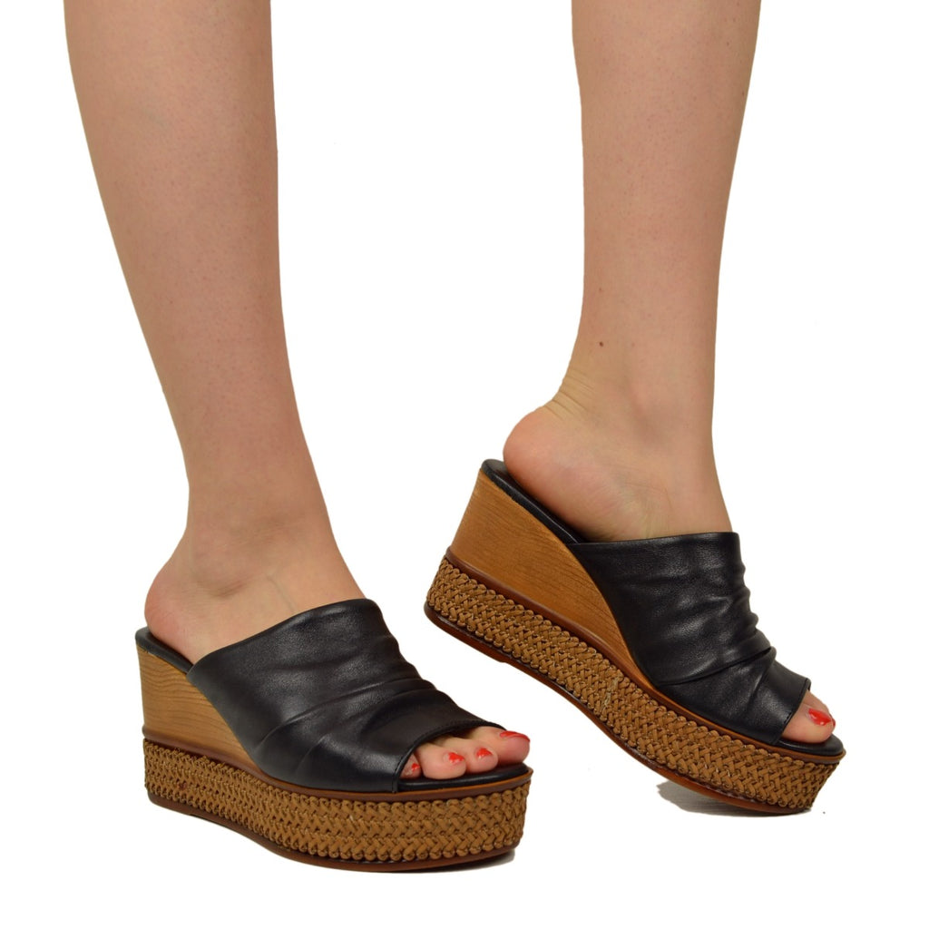 Zeppe Donna Neri in Pelle con Plateau Made in Italy - 4