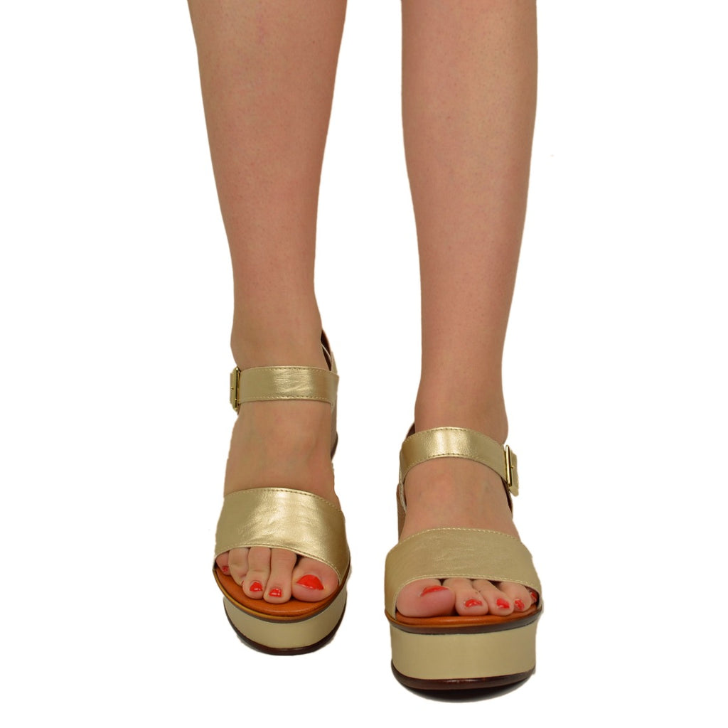 Women's Platform Sandals with Platinum Leather Strap - 3