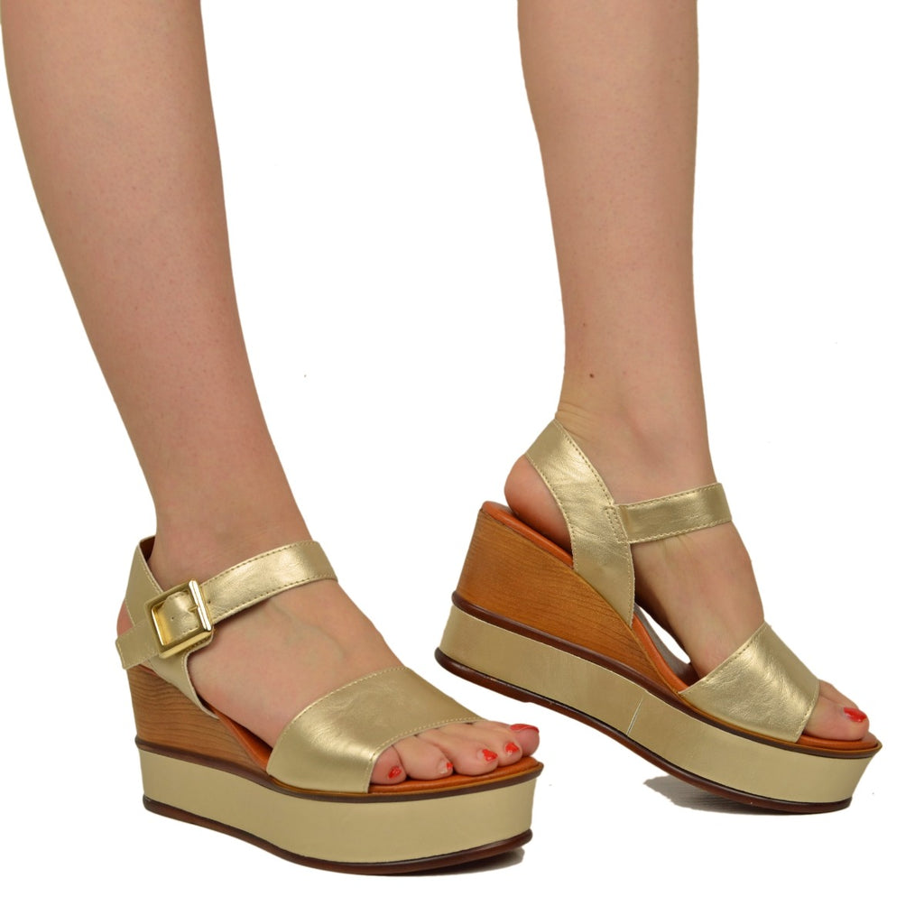 Women's Platform Sandals with Platinum Leather Strap - 4