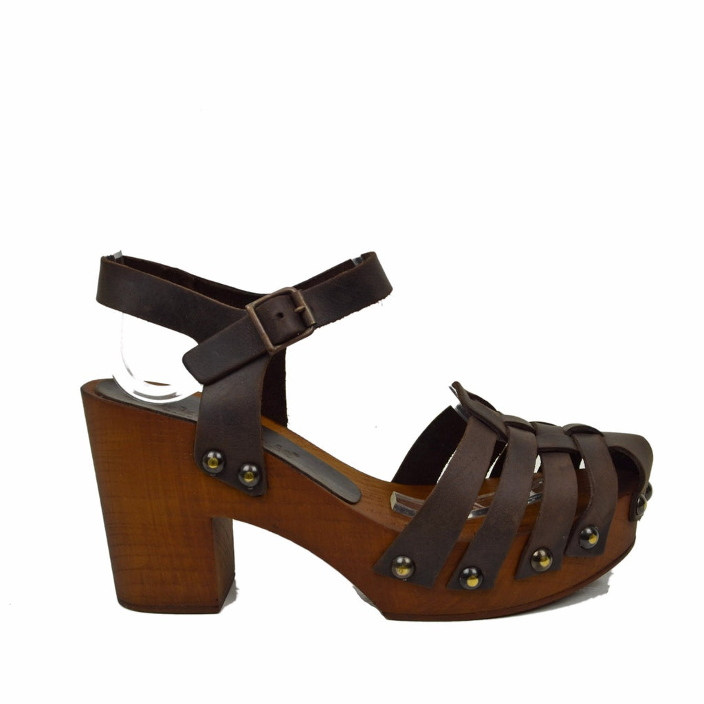 Ragnetto sandals in Coffee-colored Greased Leather Made in Italy - 2